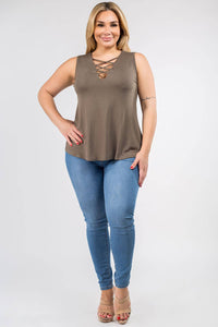 Dark Olive Tank w/ Cross Chest Detail