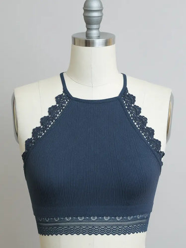 Crochet Lace Trimmed Bralette in Navy