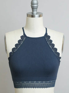 Crochet Lace Trimmed Bralette in Navy