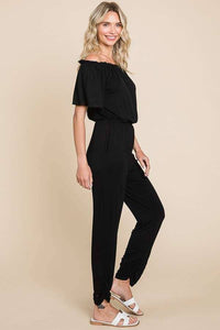 Black Lightweight Off Shoulder Jumpsuit