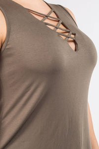 Dark Olive Tank w/ Cross Chest Detail