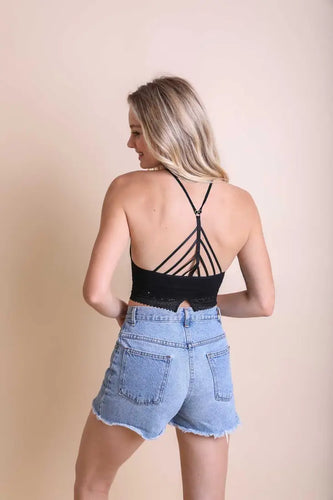 Halter Bralette in Black with Straps Detail
