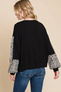 Black w/ Leopard Sleeve Long Sleeve