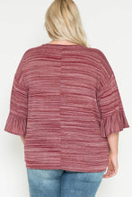 Subtle Stripe Red Tee w/ Ruffle Sleeve