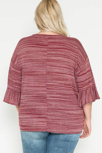 Subtle Stripe Red Tee w/ Ruffle Sleeve