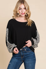 Black w/ Leopard Sleeve Long Sleeve