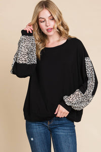 Black w/ Leopard Sleeve Long Sleeve