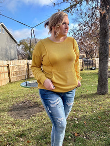 Urban Ribbed Long Sleeve with Front Pocket in Mustard