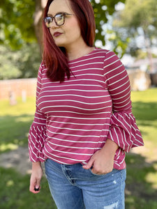 Raspberry Striped Bell Sleeve Top
