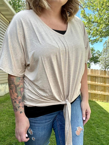 Light Cream Tee w/ Knotted Front