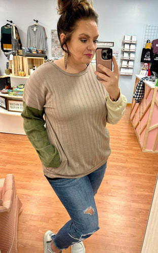 Neutral Colored Tri-Blocked Sweater