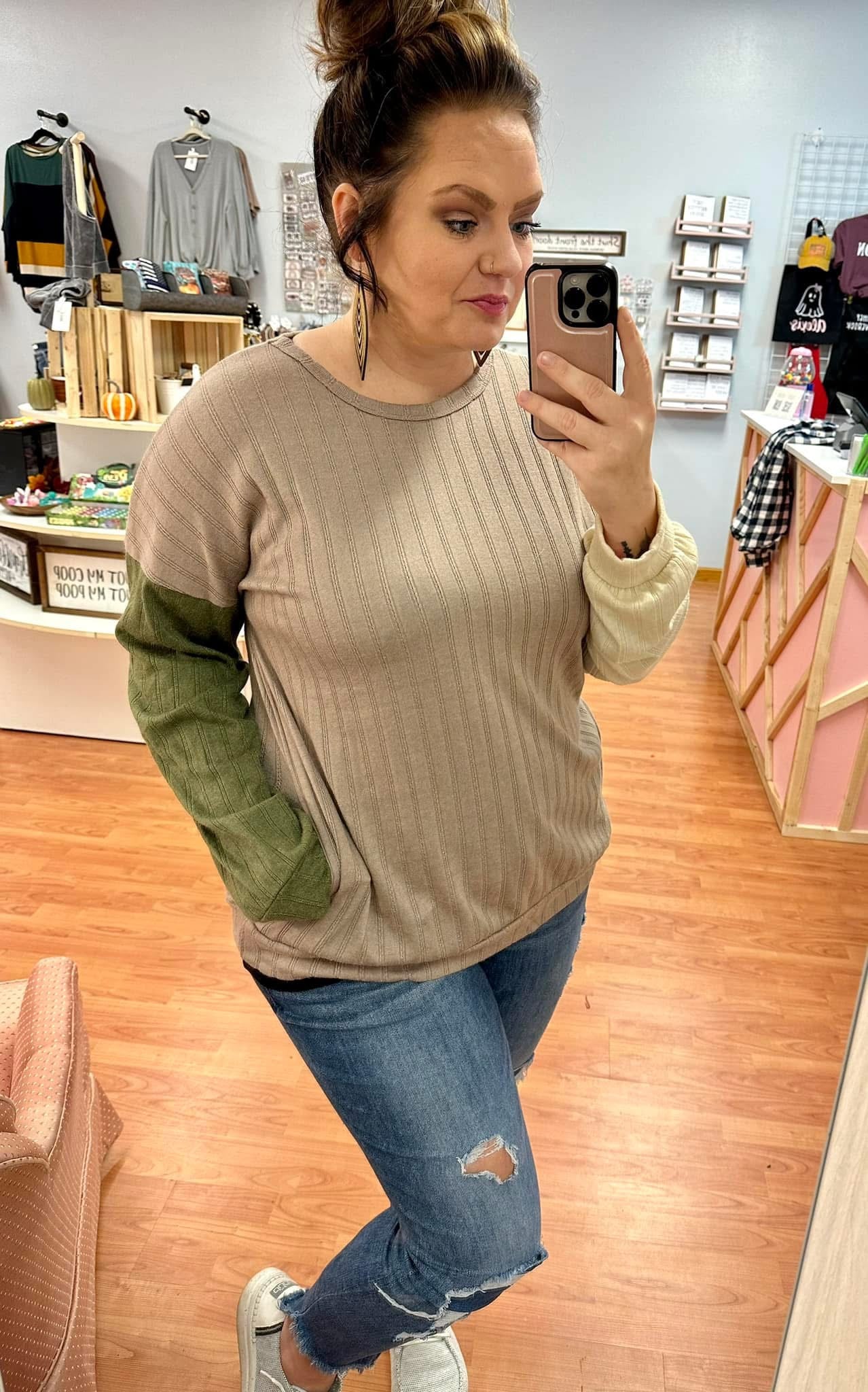 Neutral Colored Tri-Blocked Sweater