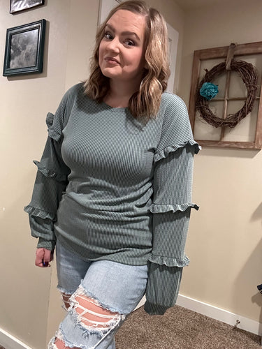 Olive Long Sleeve w/ Ruffle Details