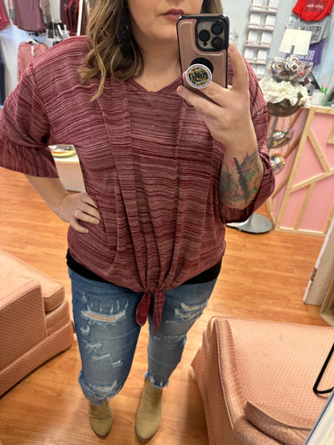 Soft Red Striped Button Down Top