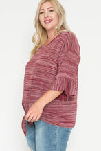 Subtle Stripe Red Tee w/ Ruffle Sleeve
