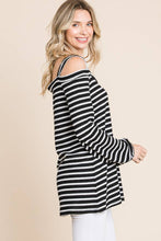 Black and White Striped Cold Shoulder Top