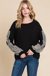 Black w/ Leopard Sleeve Long Sleeve