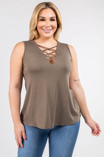 Dark Olive Tank w/ Cross Chest Detail