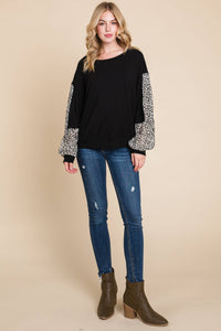 Black w/ Leopard Sleeve Long Sleeve