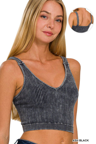 Cropped Tank/Bralette in Vintage Wash Ash Black