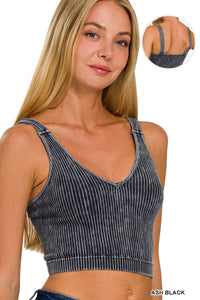 Cropped Tank/Bralette in Vintage Wash Ash Black