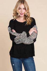 Black w/ Leopard Sleeve Long Sleeve